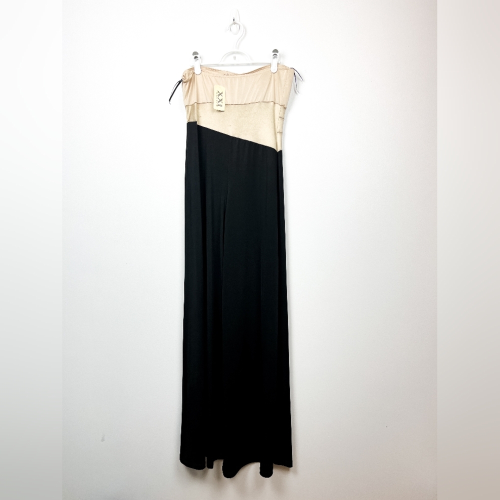 NWT Forever 21 Champagne and Black Strapless Jumpsuit